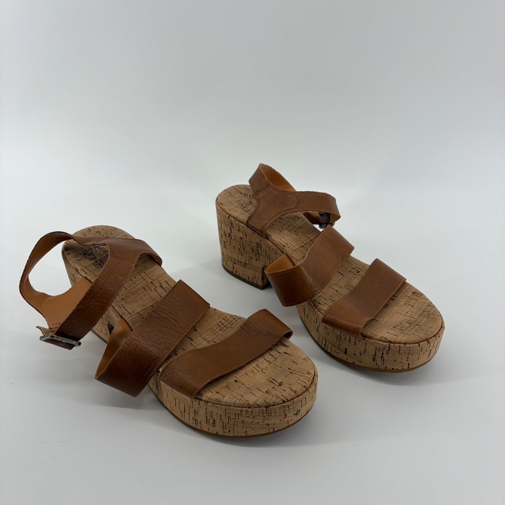 Kork-Ease Womens 10 Brown Leather Platform Sandals Block Heel Cork KE0011306